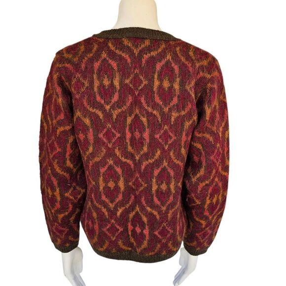 Edinburgh Women’s Mohair Blend Cardigan Sweater M Brown Red Pattern Knit Button - Picture 3 of 12